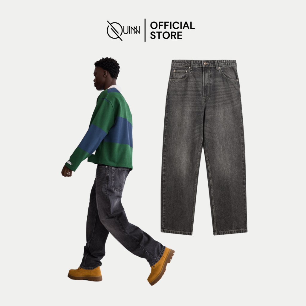 Bershka Baggy Jeans Dark Grey / Celana Panjang Pria Korean Style Oversize