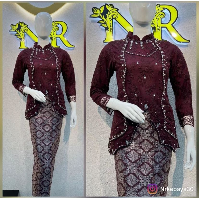 Setelan/Atasan Kebaya wisuda model kutu baru hijab kebaya modern kombinasi payet / Rok Lilit Songket