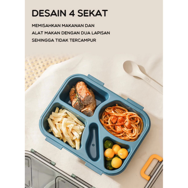 Bonbox Lunch Box Ergonomis 4 Sekat Food Grade / BONBOX Kotak Bekal Sekat / Kotak Makan Sekat Bonbox 