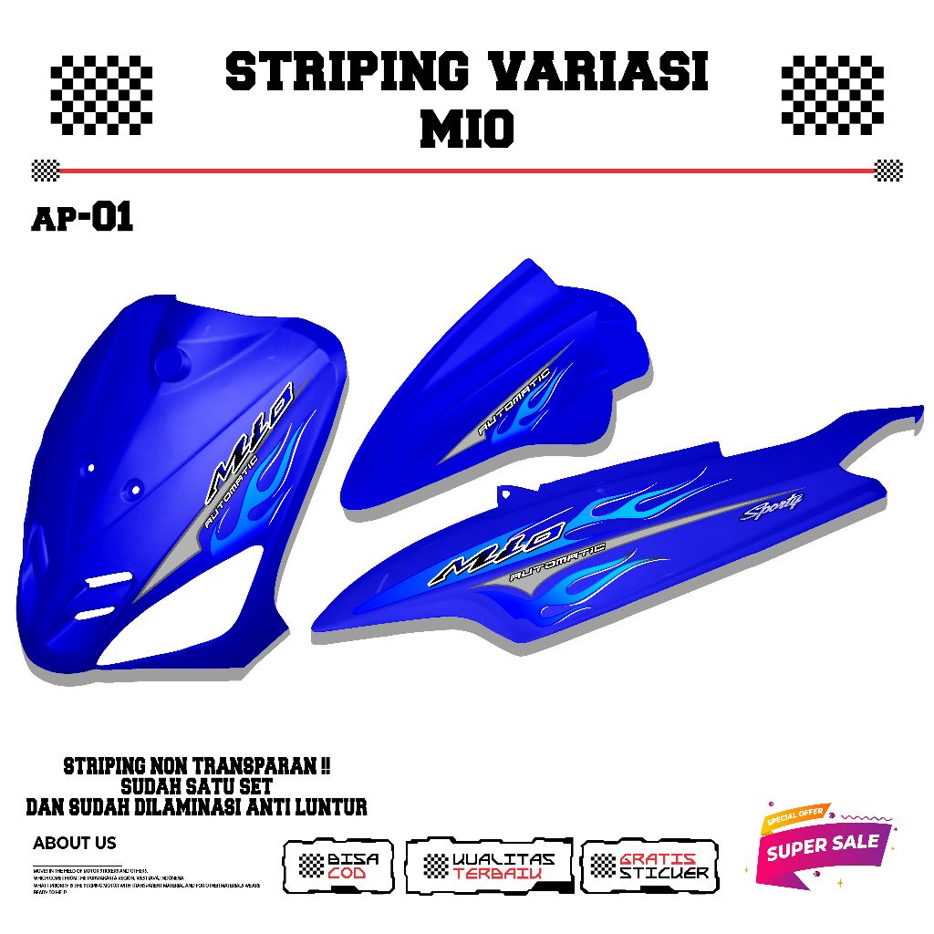 STRIPING STICKER VARIASI MIO SPORTY/SMILE MOTIF API BIRU KEREN
