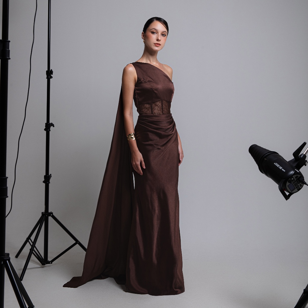 COMA LABEL - Orlenne Dress in Black, Rich Brown, & Icy Silver // evening gown / party gown / wedding