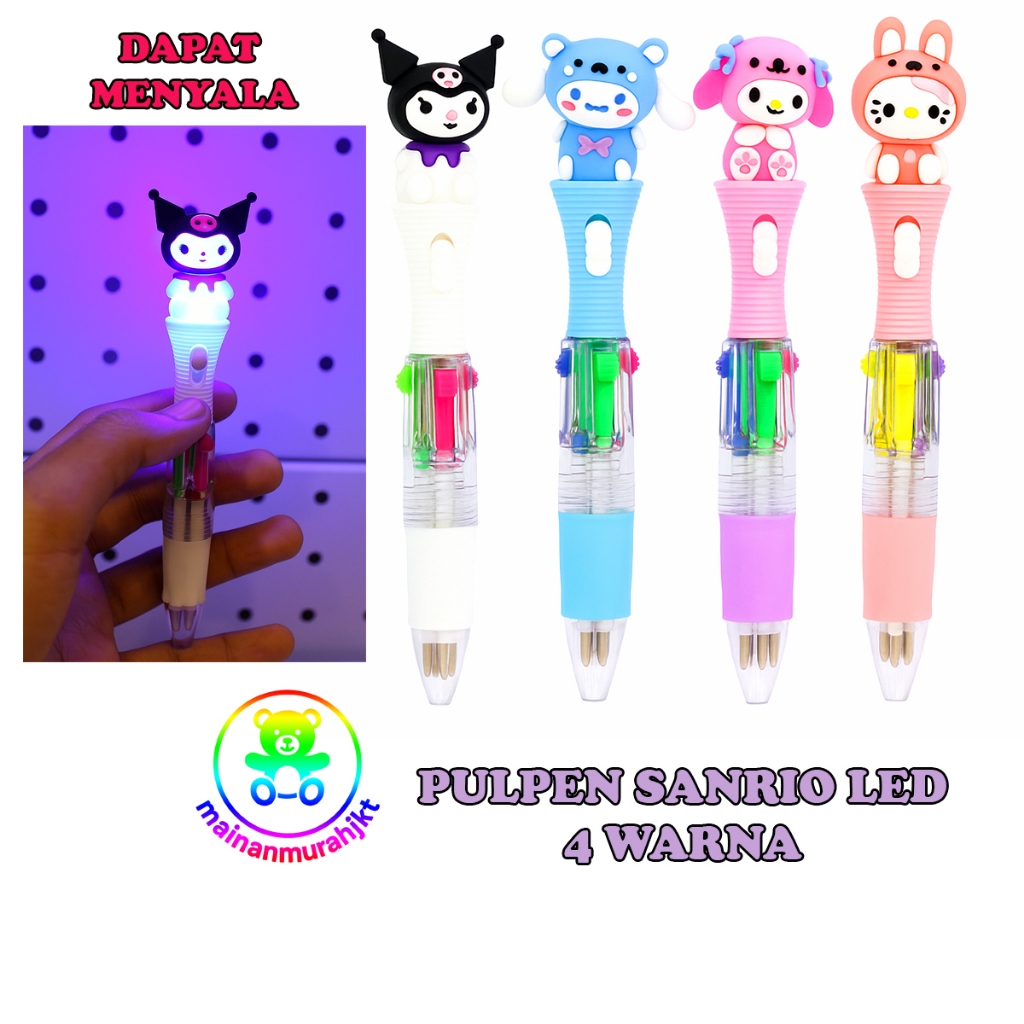ATK PULPEN LED SANRIO 4 WARNA PULPEN KARAKTER LUCU PULPEN 0.5mm ANAK SEKOLAH PULPEN LAMPU MENYALA SA