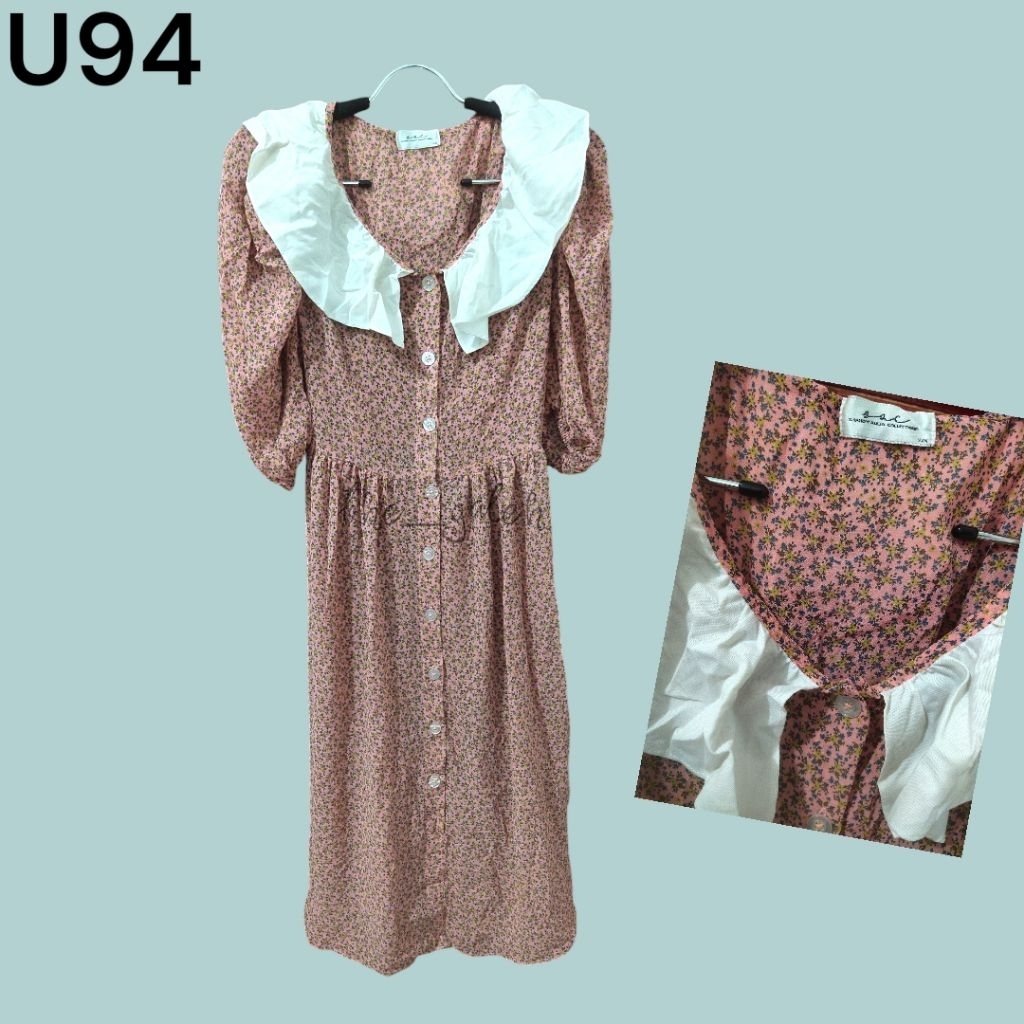 U94 Preloved Shandy Aulia Collections Baju Dress Dusty Pink Motif Bunga Bagus Murah