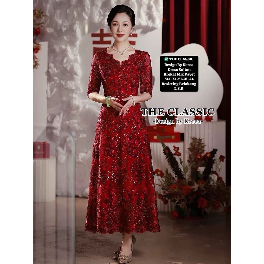 GAUN MAXI SULTAN WARNA MERAH DRESS KONDANGAN PESTA KOREANSTYLE