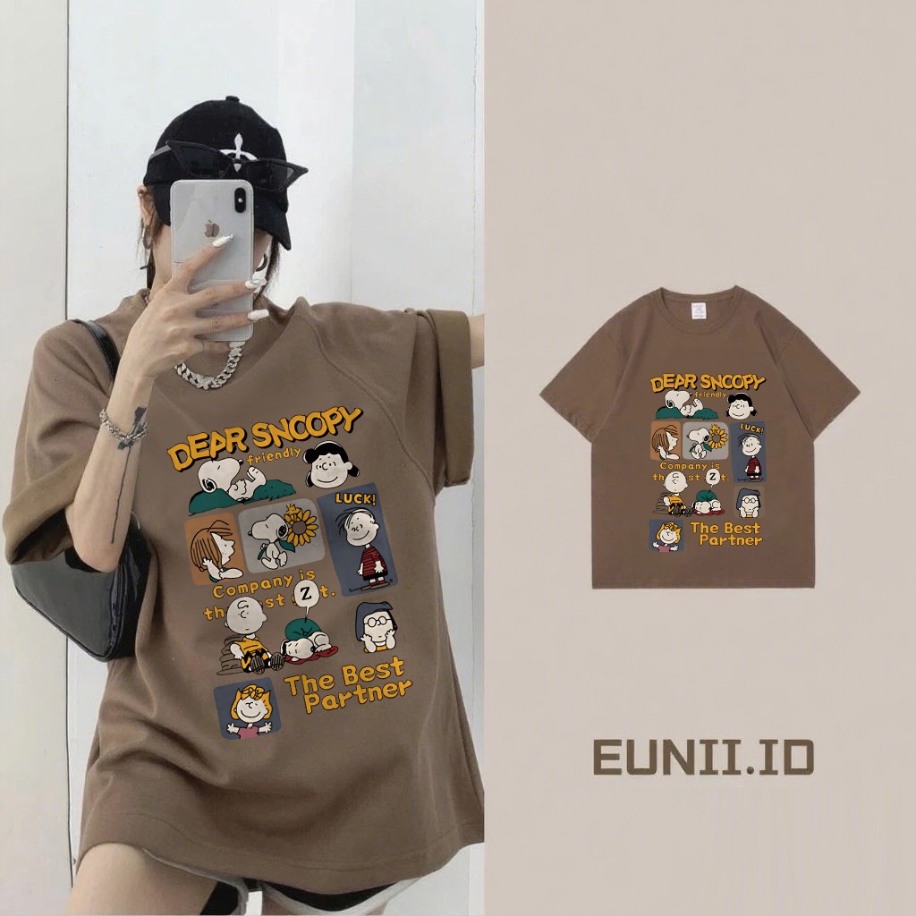 EUNII Kaos Lengan Pendek Wanita Korea dengan Cetak Kartun| Atasan Fashion Elegan Gaya Modern Korea/W