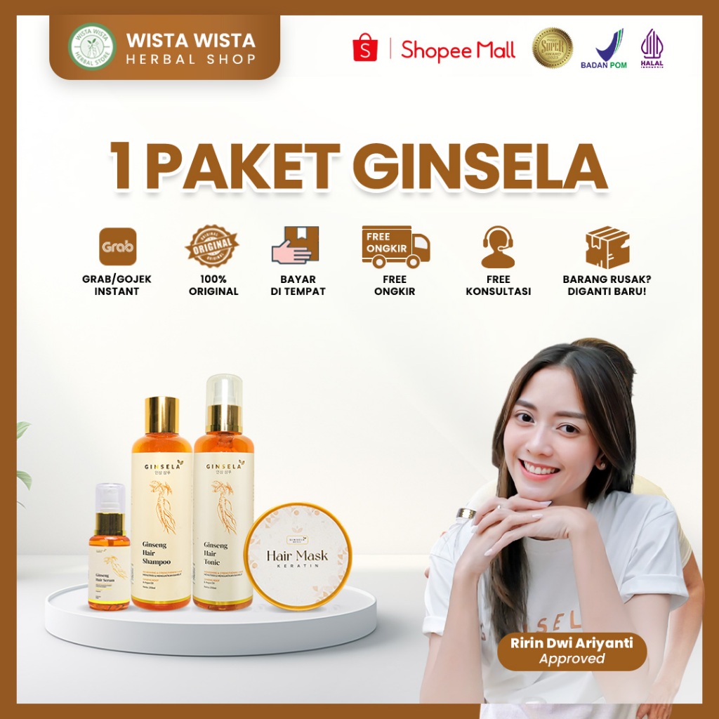 Ginsela Paket Komplit - Shampo Hair Tonic Serum Hair Mask Meredakan Rambut Rontok & Ketombe Ampuh