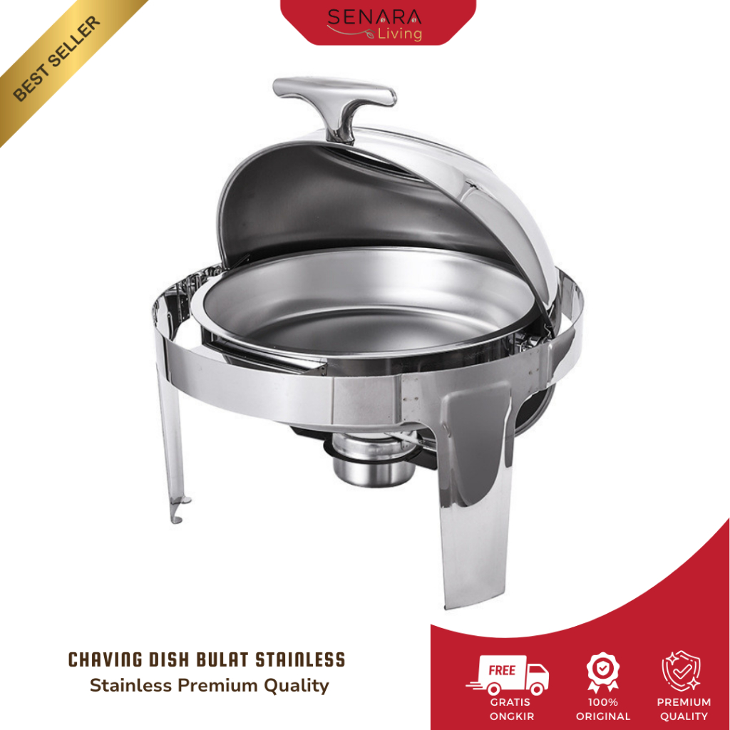 SENARA Living - Roll Top Bulat Prasmanan Chaving Dish Bulat Stainless Tempat Menaruh Makanan Prasman