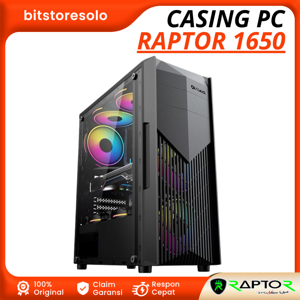 Casing Gaming PowerUp Raptor 1650 - Casing Gaming Free 2 Fan