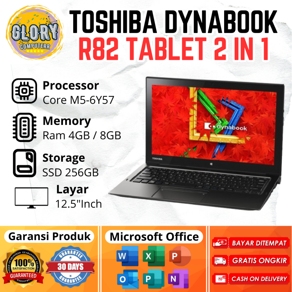 Toshiba Dynabook R82 Tablet 2 In 1 Core M5-6Y57 Ram 8GB SSD 256GB,  Layar 12.5"Inch FHD ( Minus )