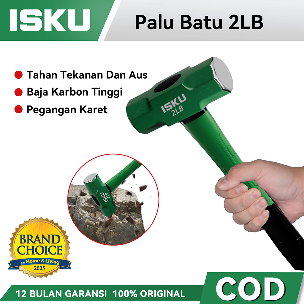 ISKU Palu Batu 2LB Bodem Bogem/Palu Batu Gagang Fiber/Palu Tukang