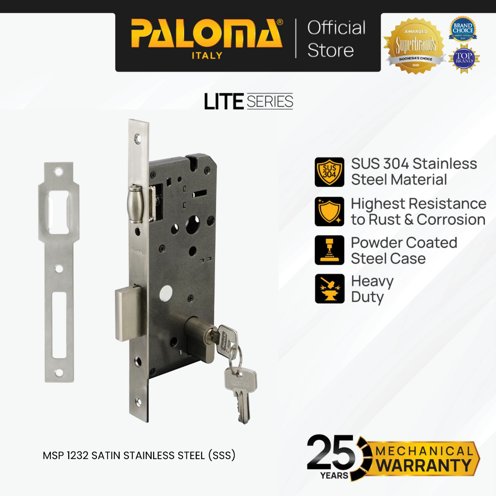 PALOMA MSP 1232 Body Kunci Set Cylinder Kunci Pintu Roller Pelor Stainless Steel SUS 304 SUS304 Chro