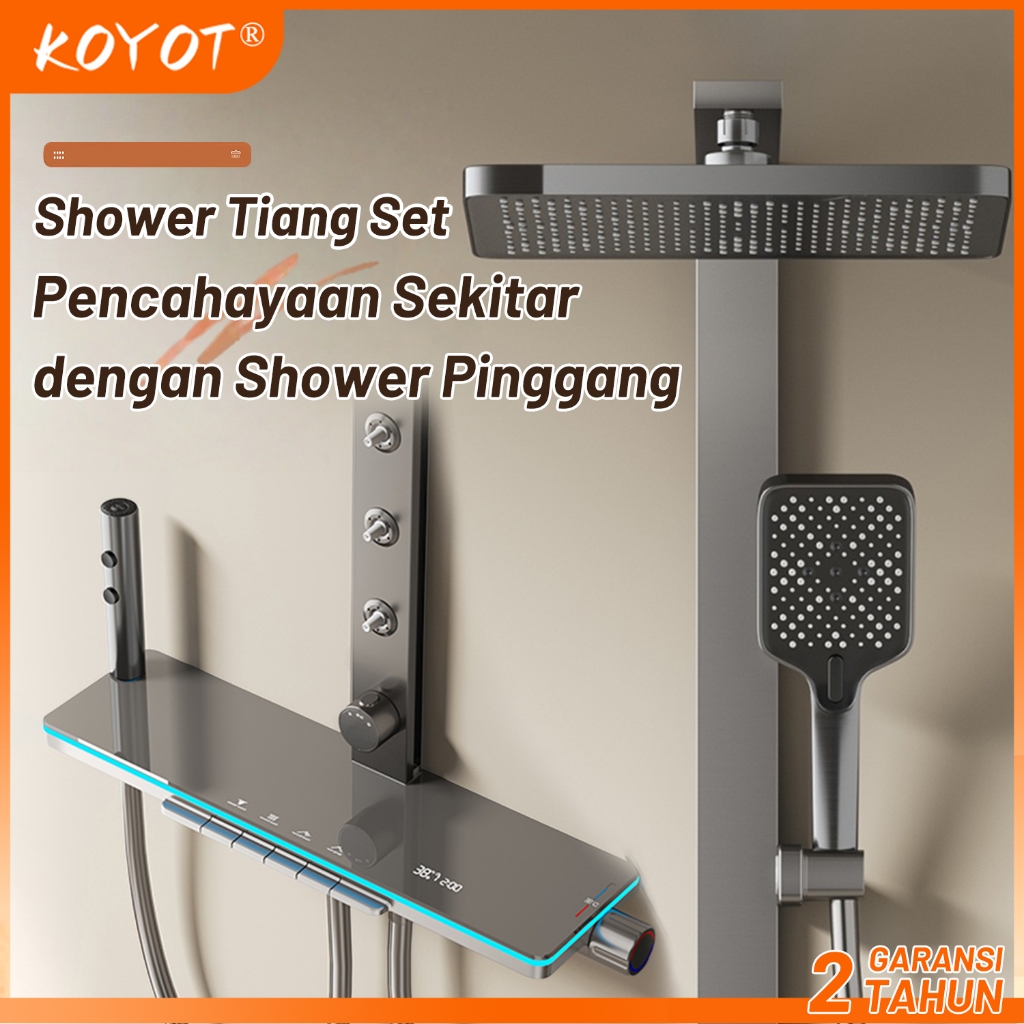 KOYOT Shower Kamar Mandi Full Set dengan Shower Pinggang Lampu Atmosfer Tampilan Digital LED Panas D