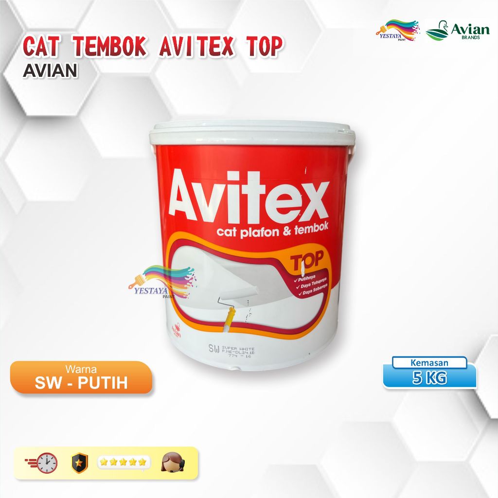 CAT TEMBOK AVIAN AVITEX TOP SW WARNA PUTIH KEMASAN 5 KG