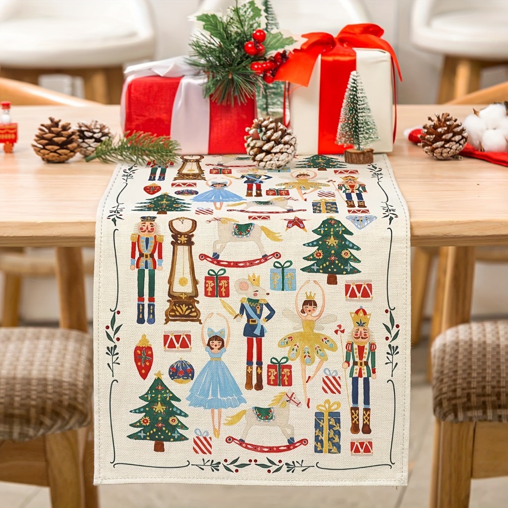 Table Runner Christmas Motif Natal Nutcracker Taplak Meja Makan Kain