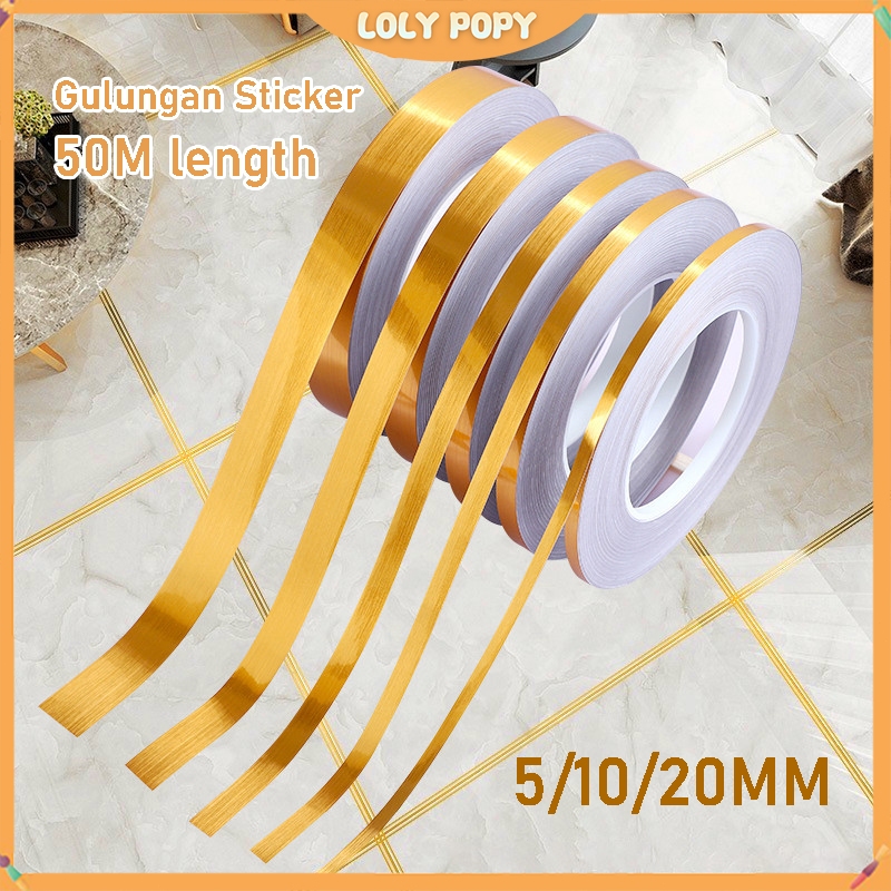 50m Stiker Lantai Keramik Gulungan Stiker Pembatas Keramik Emas Gulungan Sticker Dekorasi