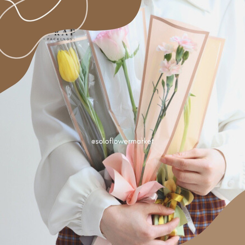 GOLD LINE SINGLE FLOWER BAG bouquet wrapping paper / kertas bunga satuan bunga buket mawar valentine