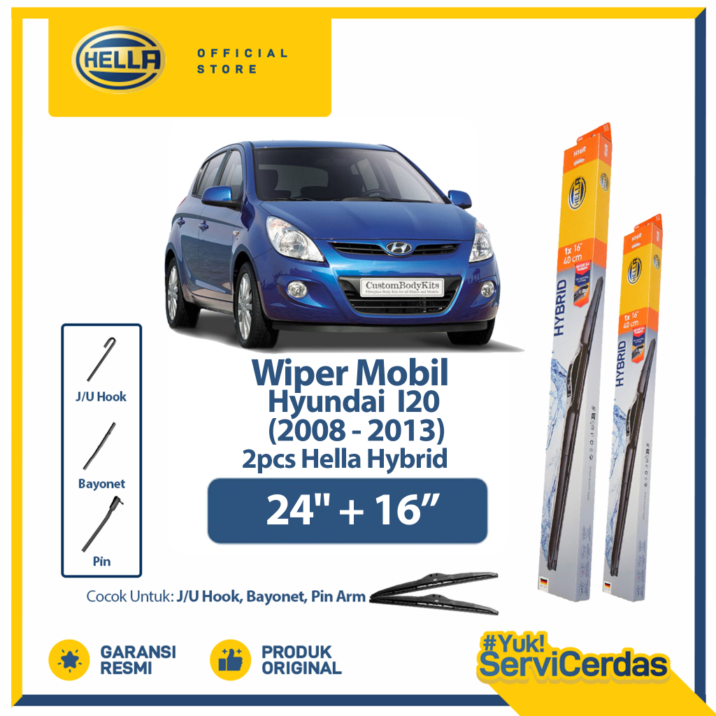 Wiper Mobil HYUNDAI I20 2008 - 2013 24" + 16" (2pcs) - HELLA Hybrid