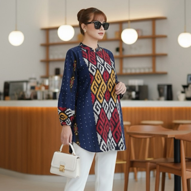 Shanaya Baju Batik Wanita Tunik Madania Tenun Original Zipper depan