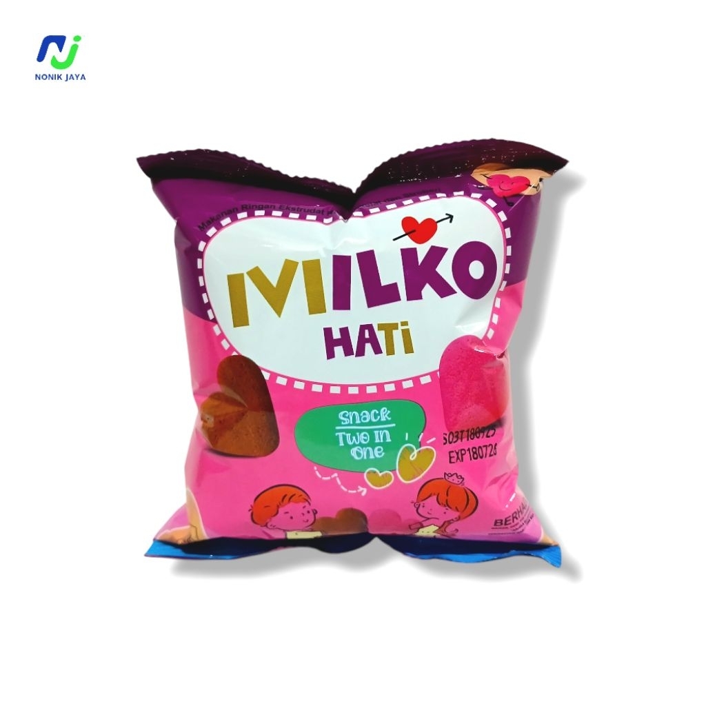 ( 1 PACK ISI 10 PCS ) Milko Hati Snack Two In One BERHADIAH Pack Isi 10 Pcs@30gr COKELAT STRAWBERRY