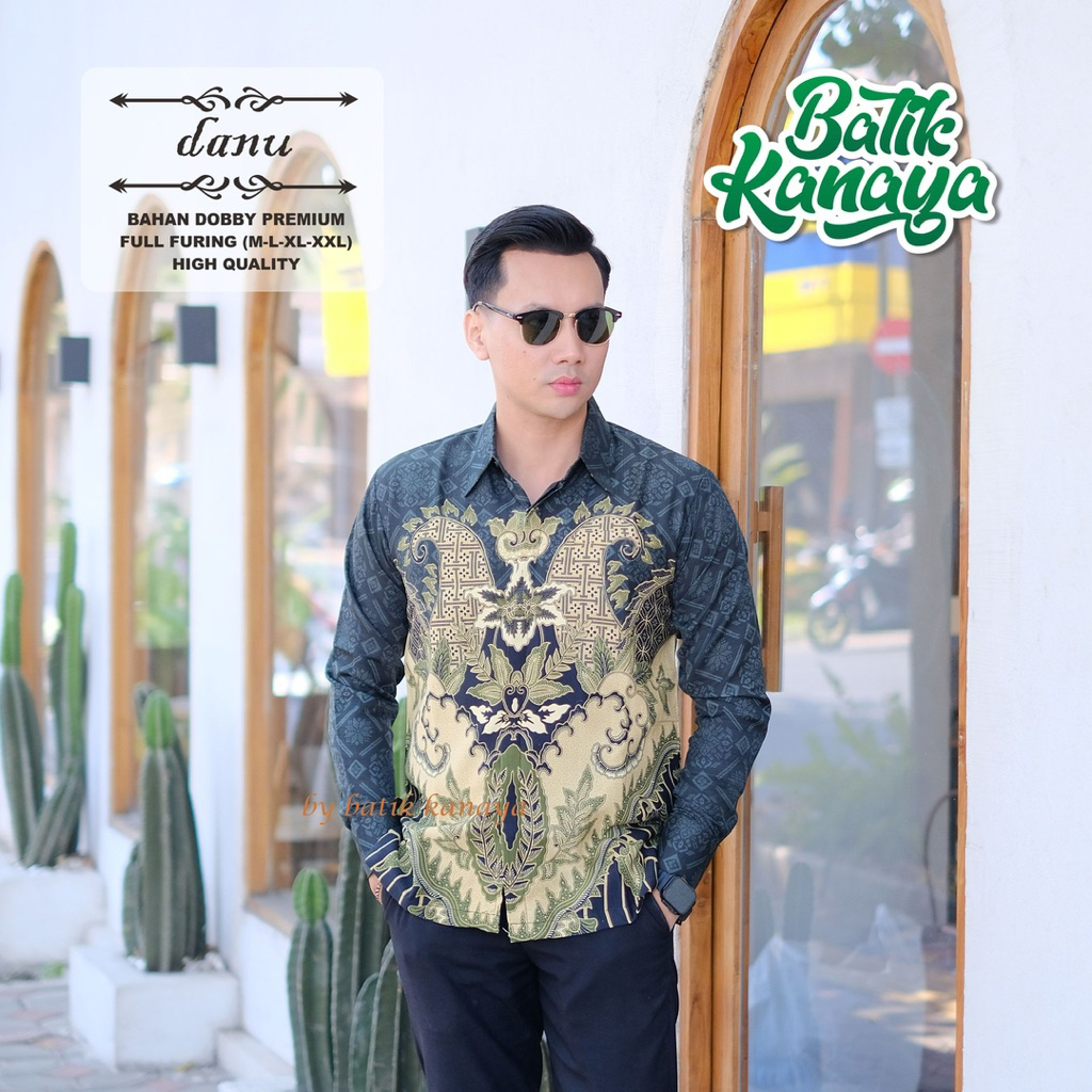 Kemeja Batik Pria Hijau Botol Lengan Panjang Doby Premium Elegan Formal DANUFuring