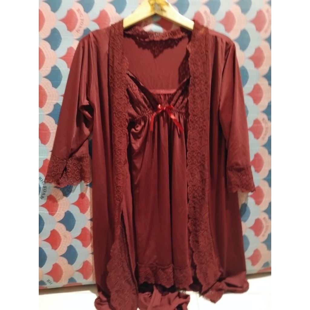 lingerie maroon kimono dress premium/wanita sleep wear