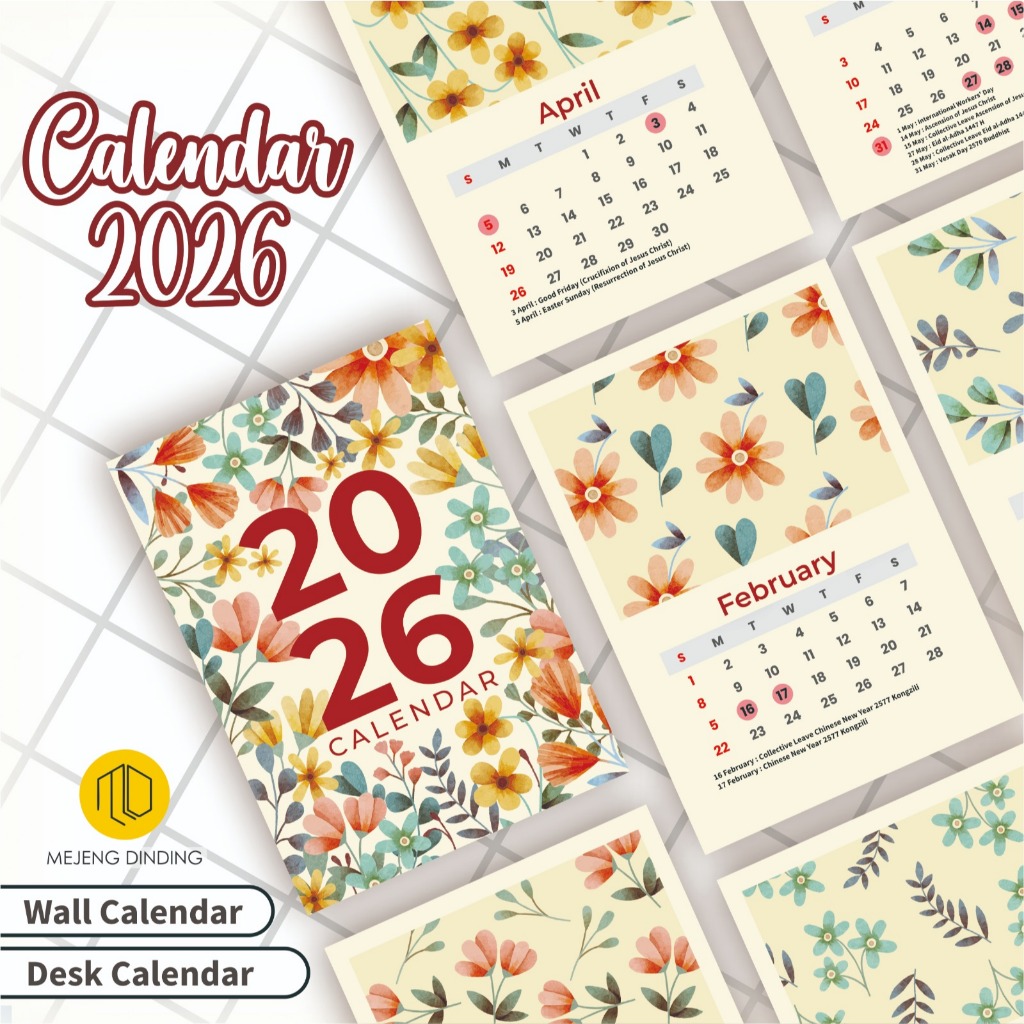 Kalender 2026 Meja & Dinding Spiral Desain Elegan Unik Lengkap Tanggal Merah & Hari Libur Nasional /