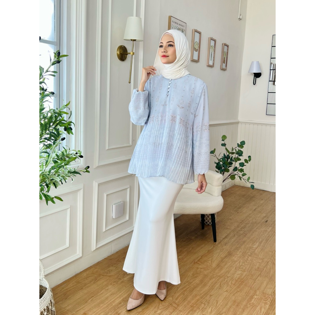 Ounadoutfit - Qina blouse series - atasan wanita motif bunga model plisket - blouse muslimah warna s