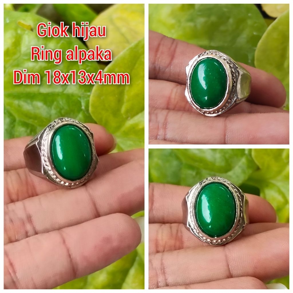 CINCIN PRIA BATU GIOK HIJAU TANGGUNG RING ALPAKA SUPER PUTIH