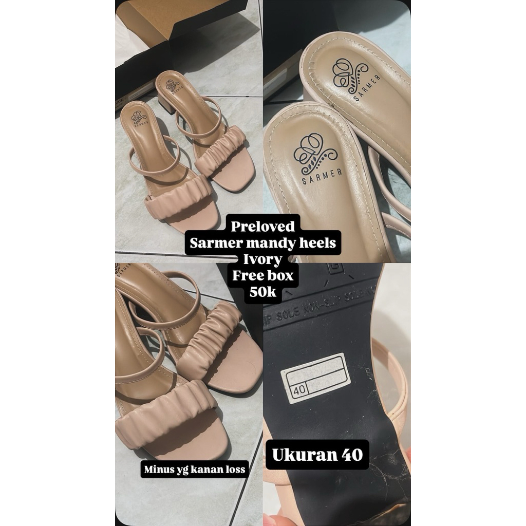 preloved sepatu sarmer mandy heels ivory 40