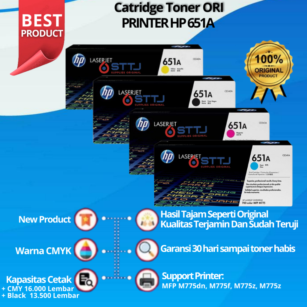 Paketan Toner HP 651A Black & Color 1SET Original For Printer Laserjet M775dn, M775f, M775z, M775z