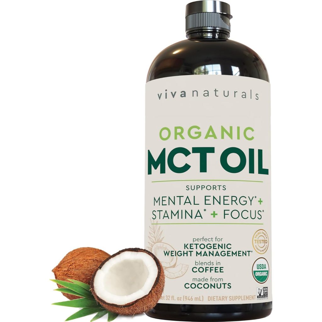 Viva Naturals Organic MCT Oil 32 fl oz - Best MCT Oil Organic for Coffee, MCT Coconut Oil Supports E