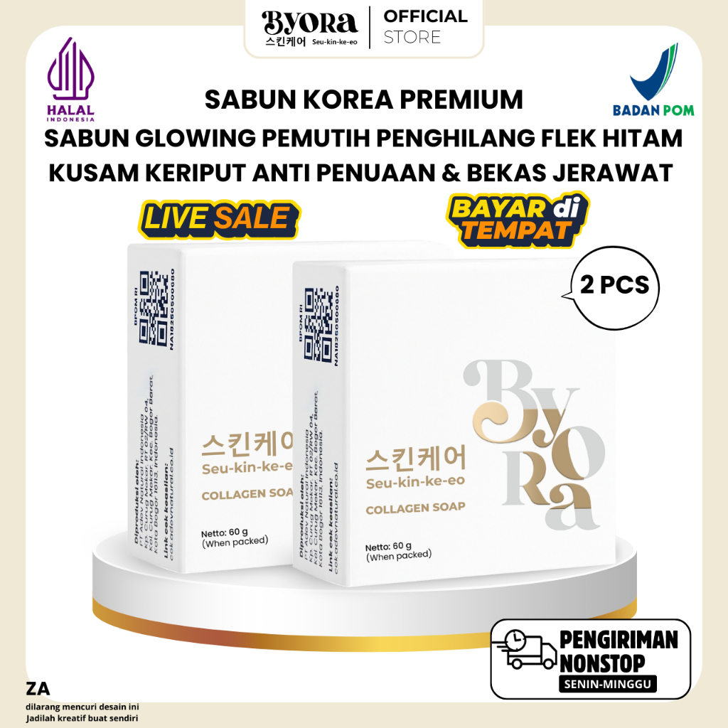 2 Pcs Byora Sabun Korea Premium Wajah & Badan Glowing Putih Bersih Bebas Jerawat Kusam Flek Bintik H