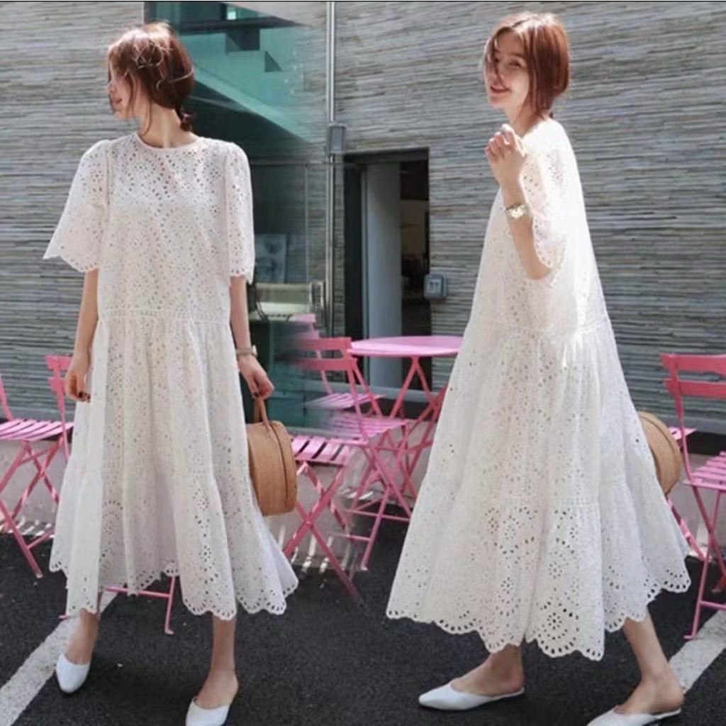 DRESS LONG PUTIH KATBOL PANTAI VINTAGE KOREAN STYLE
