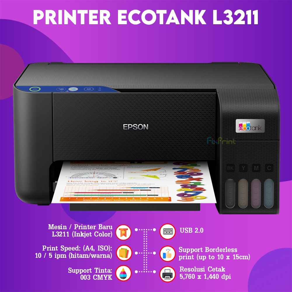 Printer Eco Tank L3211 L3210 Black L3216 White All in One , Pengganti Epson L121 Print Only A4 Berga