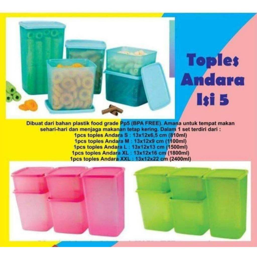 Toples Set Andara Kirei 5 Pcs toples tempat makanan kerupuk kedap udara anti air