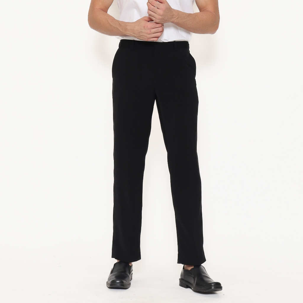 LAWELL LUTHER Celana Panjang Formal Pria Hitam Polyester Stretch Regular & Slim Fit