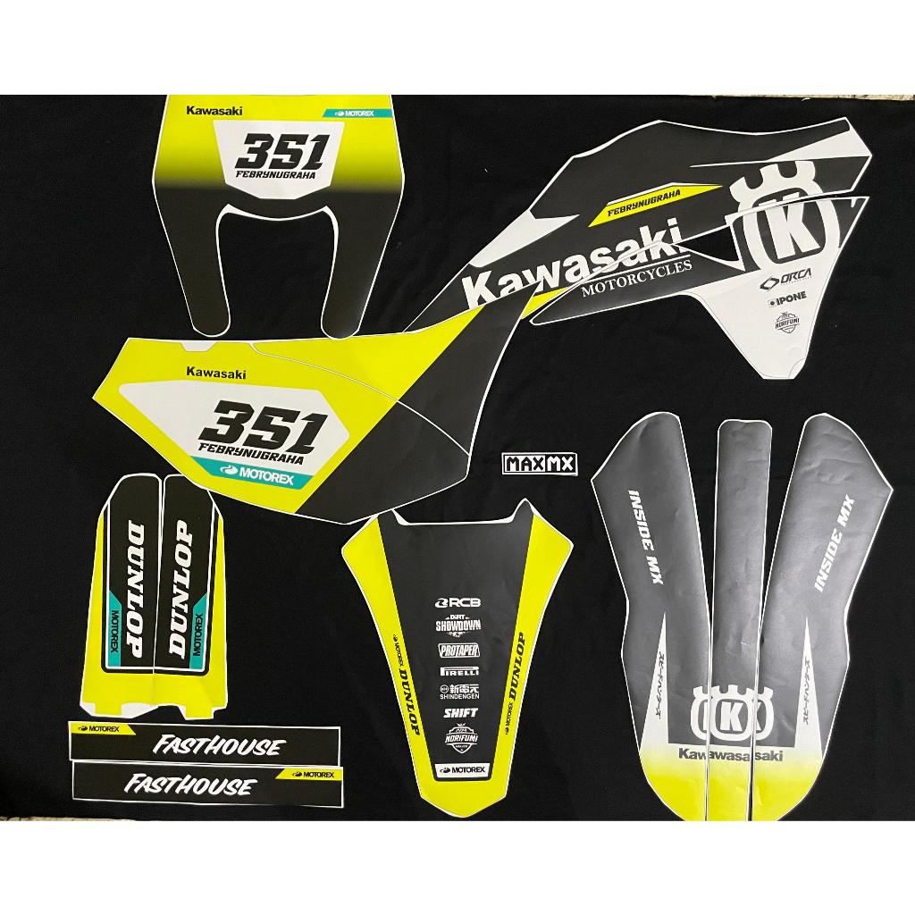 Decal Stiker KlX 150 Gordon Supermoto Dekal Sticker Striping Klx Gordon Full Body hitam biru list ku