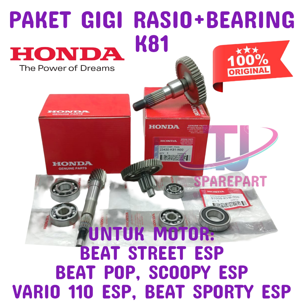 PAKET GIGI RASIO + BEARING K81 HONDA BEAT ESP, BEAT STREET, GIGI RASIO HONDA BEAT SPORTY