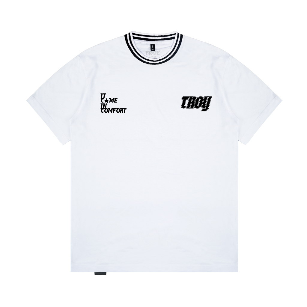 Troy Company Neck Stripe Tshirt White Comfort - Kaos Lengan Pendek Kaos Putih KST 3328-2B2W
