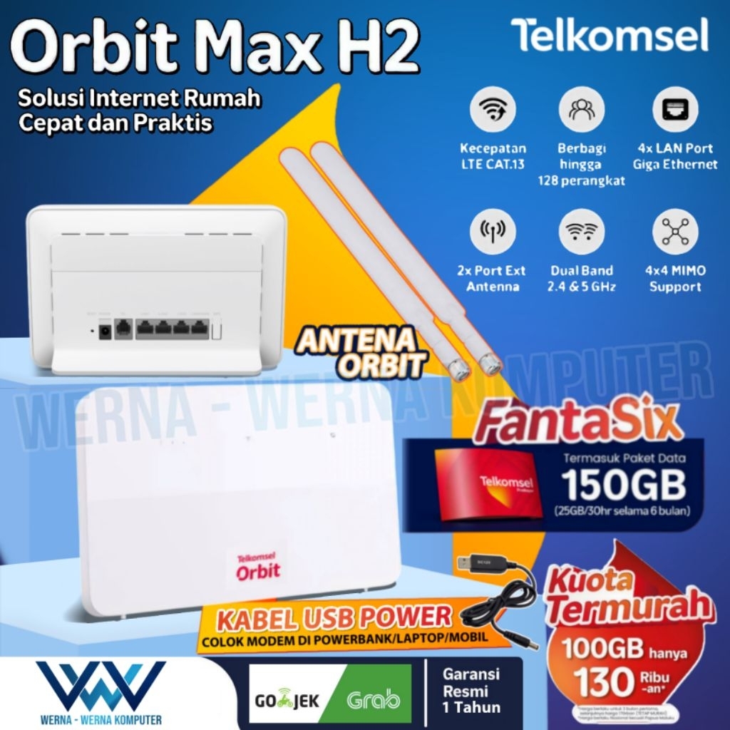 Modem Orbit Max H2 B636 LTE CAT13 DUAL BAND 2,4+5Ghz 150GB Data Router Huawei  B636 Telkomsel orbit 