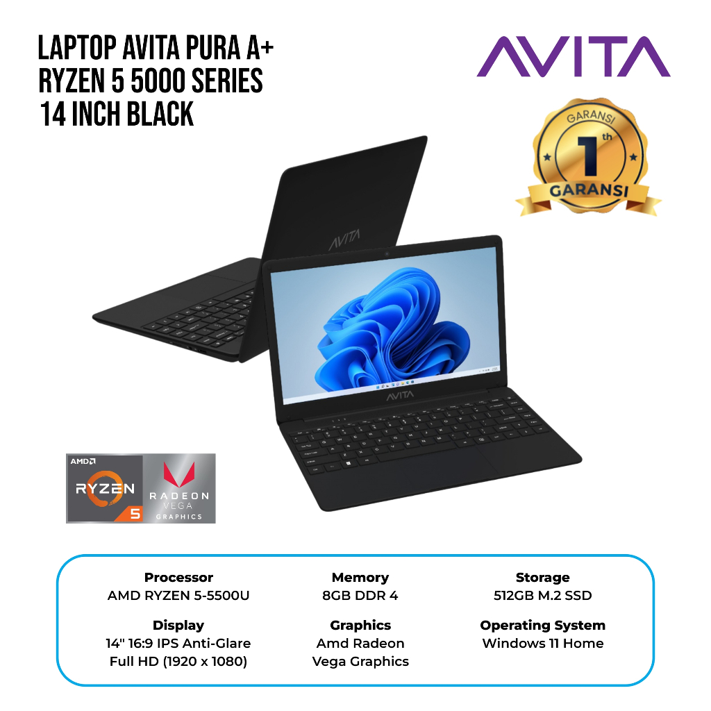 LAPTOP AVITA PURA A+RYZEN 5 14INCH