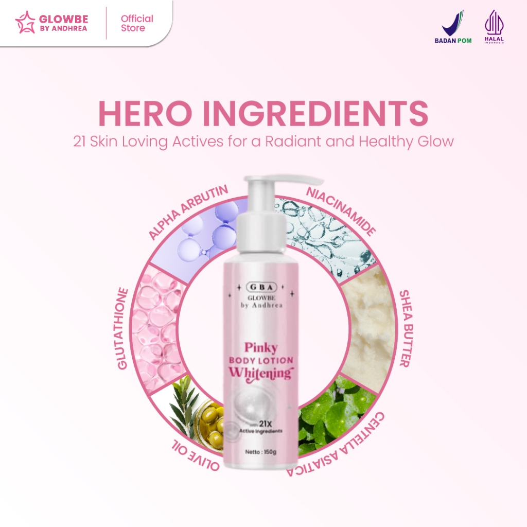 Glowbe Pinky Body Whitening Lotion HB Pemutih
