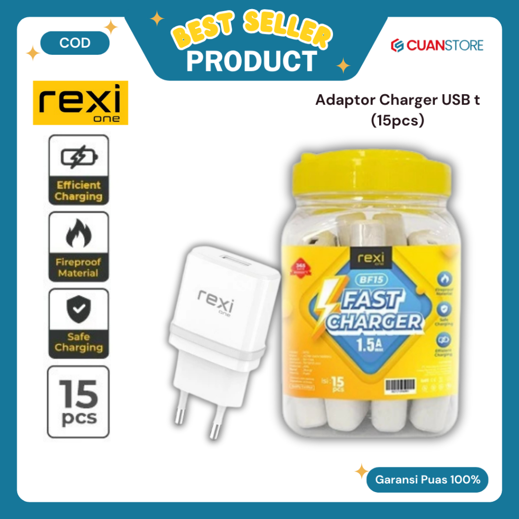 Rexione BF15 Charger Toples 1.5A Single Output (15pcs) Charger USB Charger 1 Toples Kepala Charger F