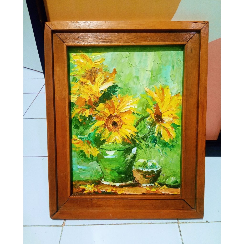 lukisan palet bunga Cat minyak tebal lengkapFrem