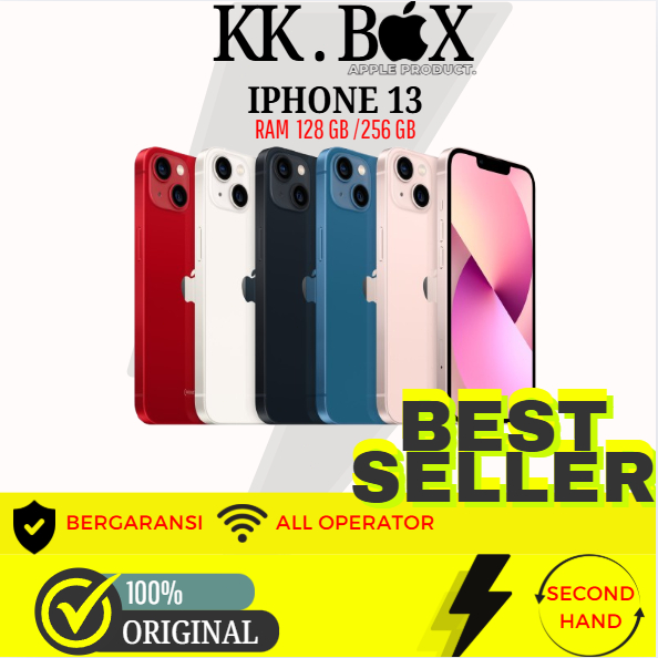Apple iPhone 13 128GB 256GB (Tusuk jarum sim +Kabel USB )  SECOND FULLSET MULUS ORIGINAL GARANSI
