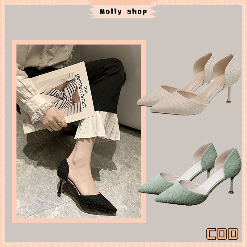 [COD] Sepatu Pesta Hak Tinggi Wanita Sepatu Hak Tinggi Sandal  Sepatu Hak Lereng 7cm