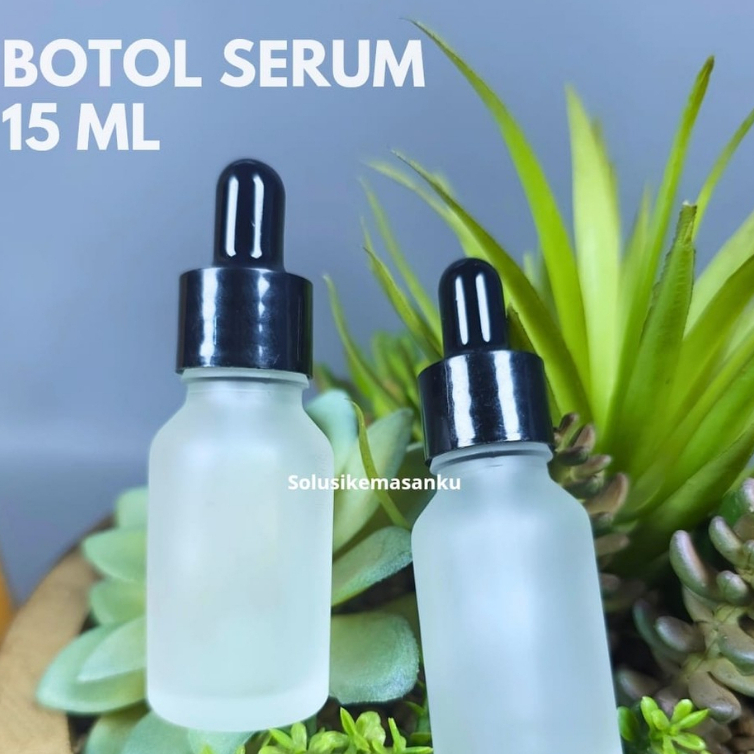 Botol Kaca Pipet 15 Ml Natural Frosted - Ring Hitam Smooth / Botol Pipet 15 Ml / Botol Serum 15 Ml