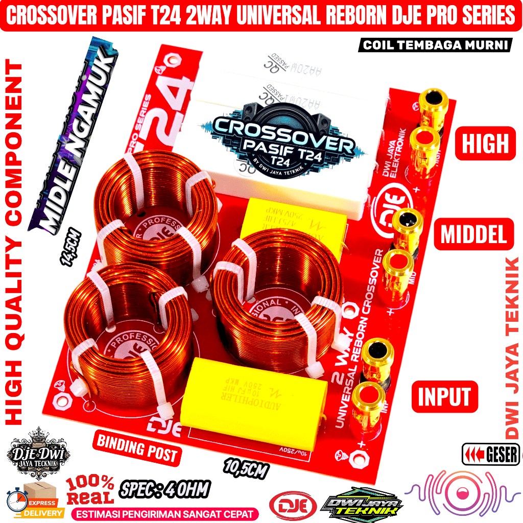 Maju Makmur Kit Crossover Pasif T24 2 Way Universal Reborn Galap Dje T24 Plus Bindding Post
