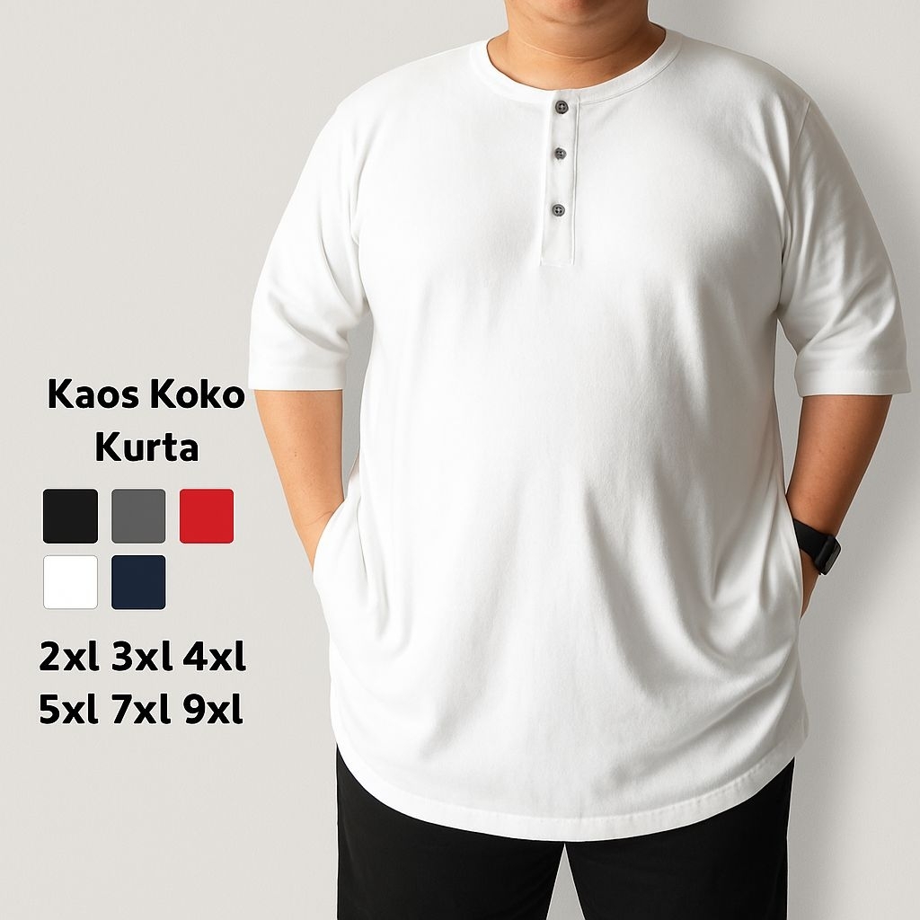 COD baju kaos kurta murah jumbo pria bigsize lengan 3/4 terbaru ukuran M L XL 2XL 3XL 4XL 5XL 7XL