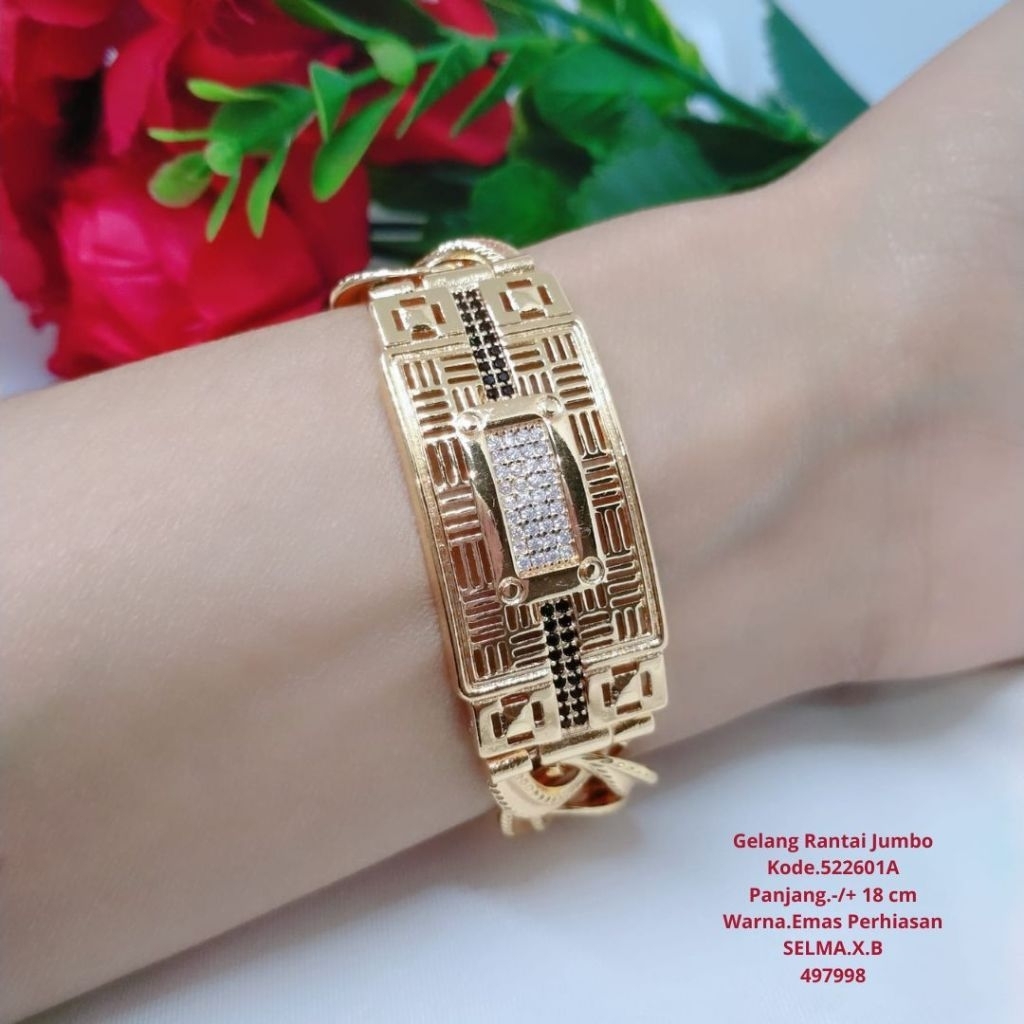gelang rantai jumbo titanium lapis emas premium aksesories wanita elegant